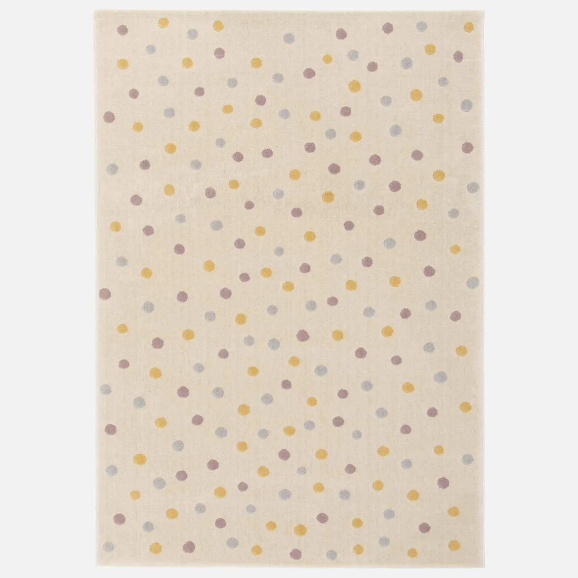 Tappeto per bambini a pois grandi, crema, blu, giallo, viola per interni, 120x170cm