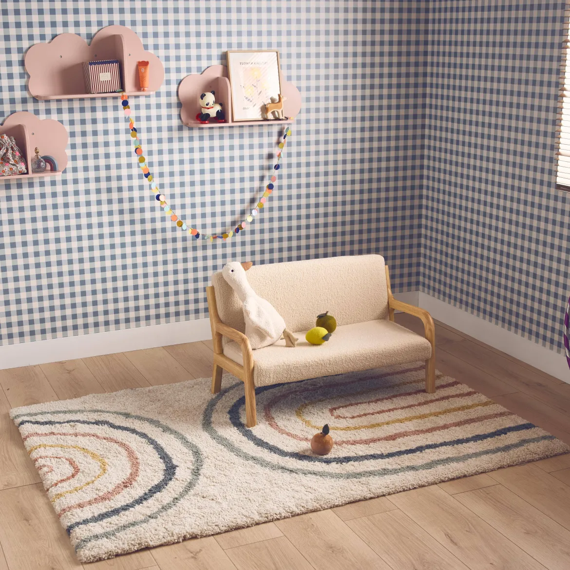 Tappeto per bambini con arcobaleno, tappeto per interni color crema e multicolore