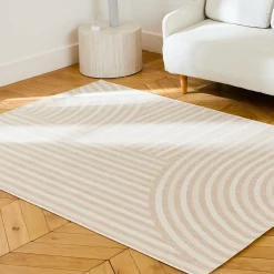 Tappeto per interni/esterni, motivo ad arco beige, poliestere riciclato