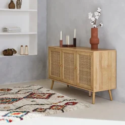 Tappeto shaggy per interni, stile berbero, crema e multicolore