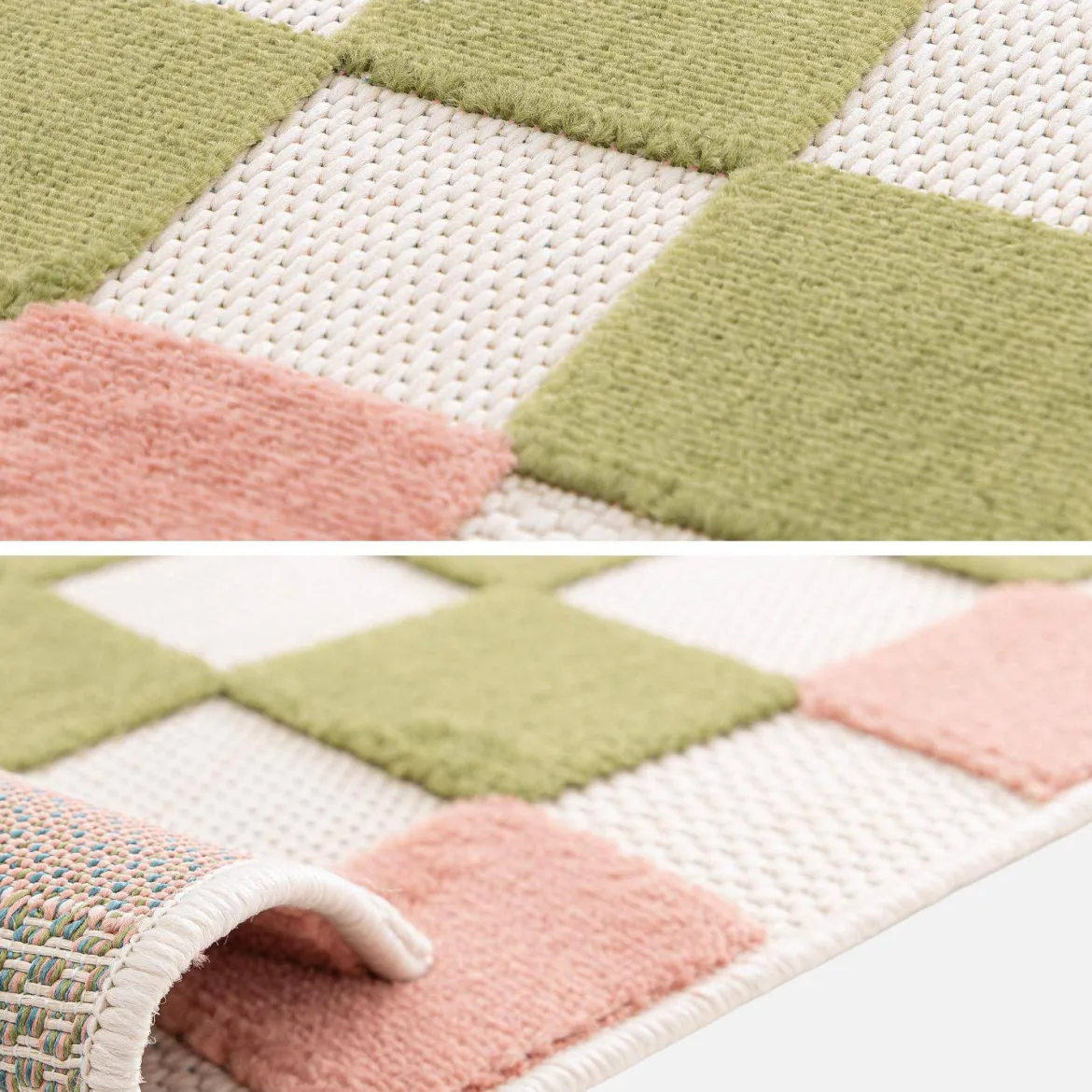 Tappeto da interno/esterno a scacchi rosa e verde