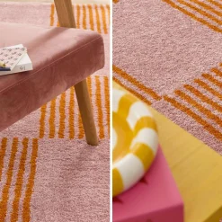 Tappeto interno a scacchi arancione e rosa