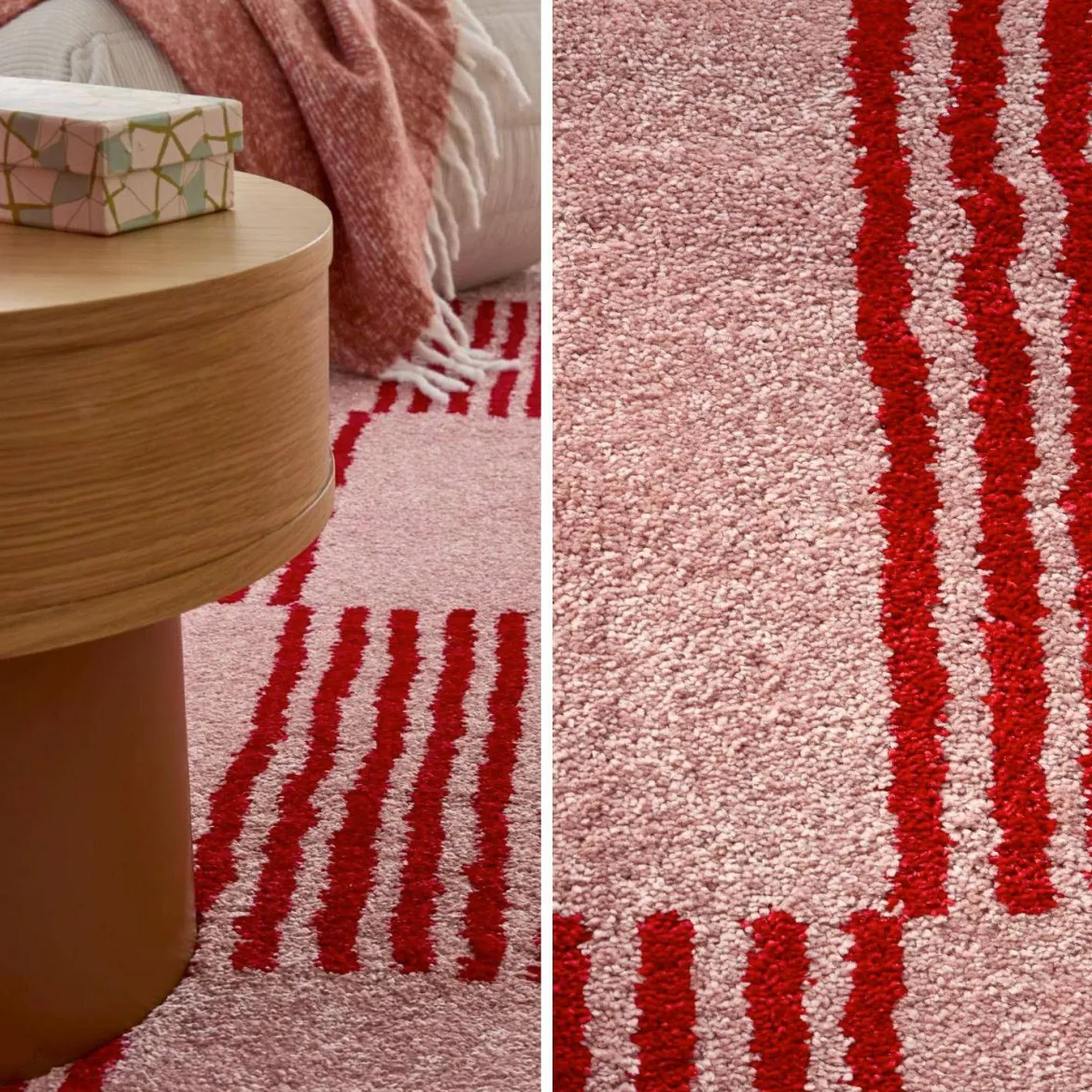 Tappeto interno a scacchi rosso e rosa