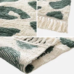 Tappeto interno cotone motivo maculato verde scuro con frange
