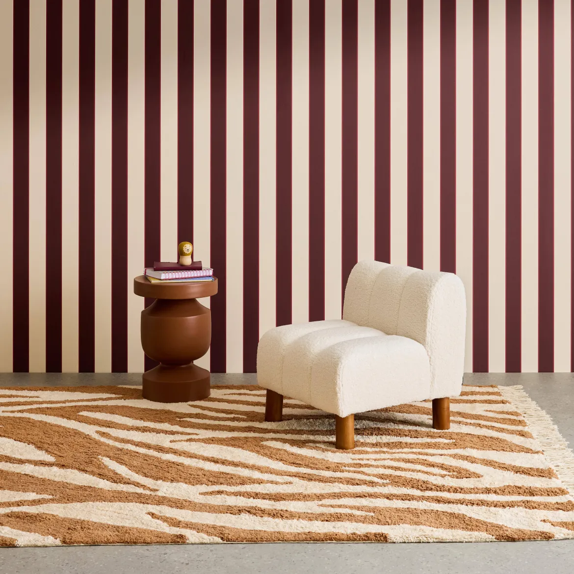 Tappeto interno cotone motivo zebrato color mattone