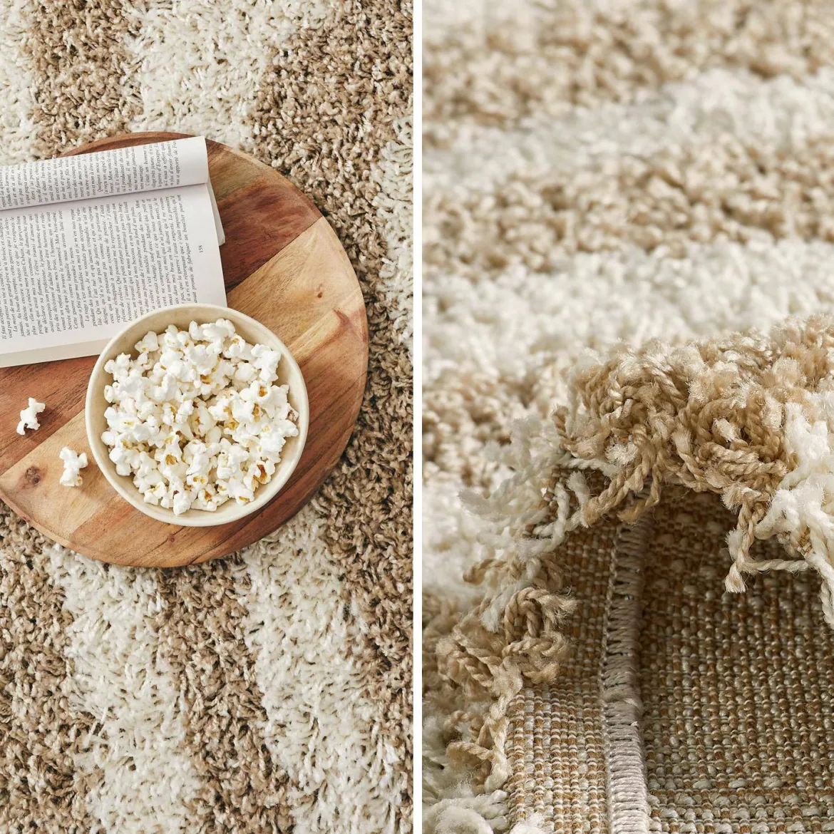 Tappeto interno shaggy motivi geometrici beige