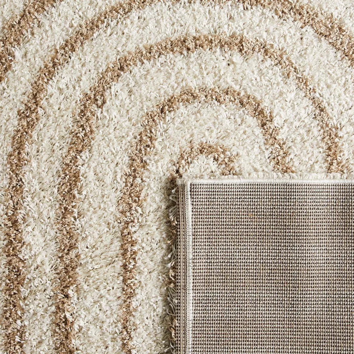 Tappeto interno shaggy, motivi geometrici arcobaleno, beige.