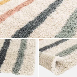 Tappeto per bambini con arcobaleno, tappeto per interni color crema e multicolore