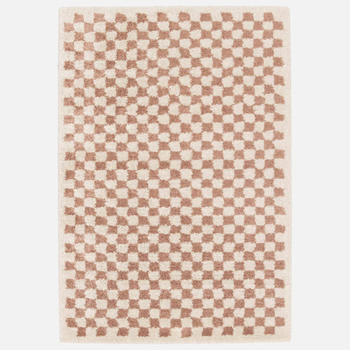 Tappeto vintage a scacchiera rosa e crema