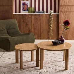 Tavolini vintage rotondi con piano effetto chevron