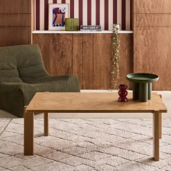 Tavolino da caffè vintage rettangolare in legno con piano effetto chevron