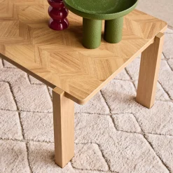 Tavolino da caffè vintage rettangolare in legno con piano effetto chevron
