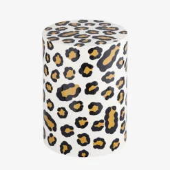 Tavolino da divano in acciaio smaltato, motivo leopardo, 46cm