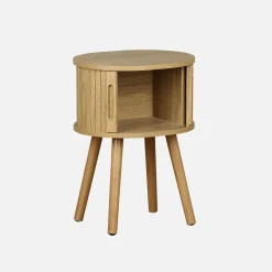 Tavolino da notte scandinavo con decorazioni in legno, 2 porte scorrevoli