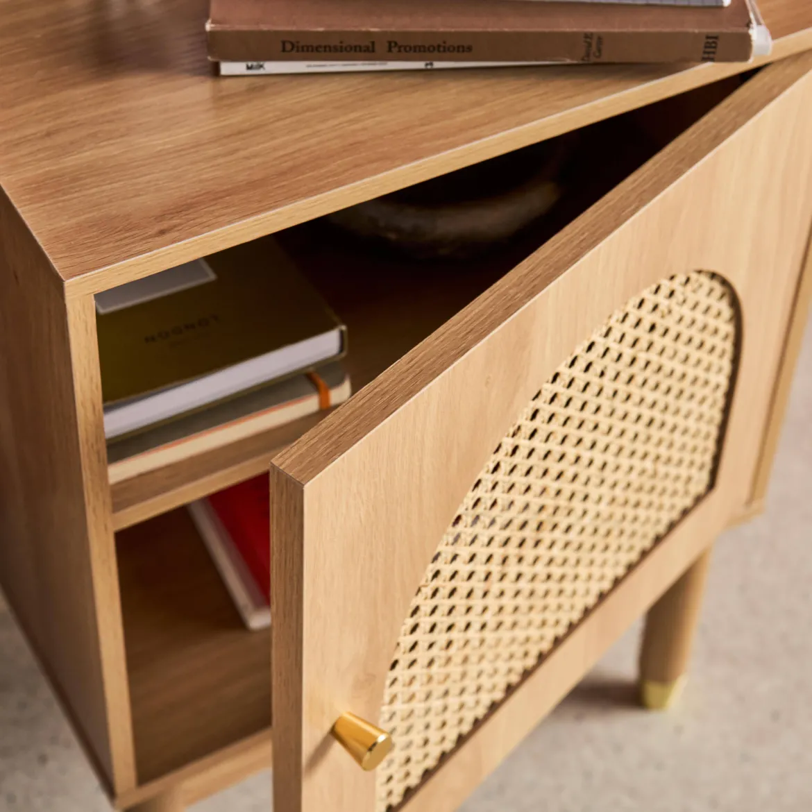 Tavolino di legno e canna, 1 cassetto