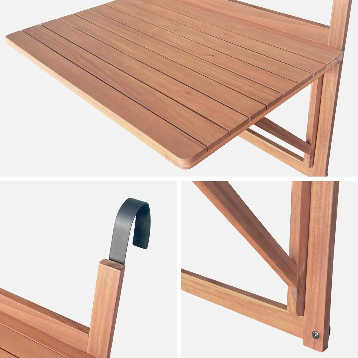 Tavolino in legno di acacia pieghevole rettangolare, 70x50cm