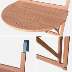 Tavolino in legno di acacia pieghevole semirotondo, 70cm