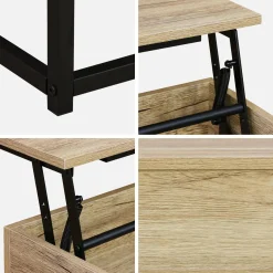 Tavolino industriale effetto legno con piano sollevabile