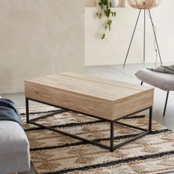 Tavolino industriale effetto legno con piano sollevabile