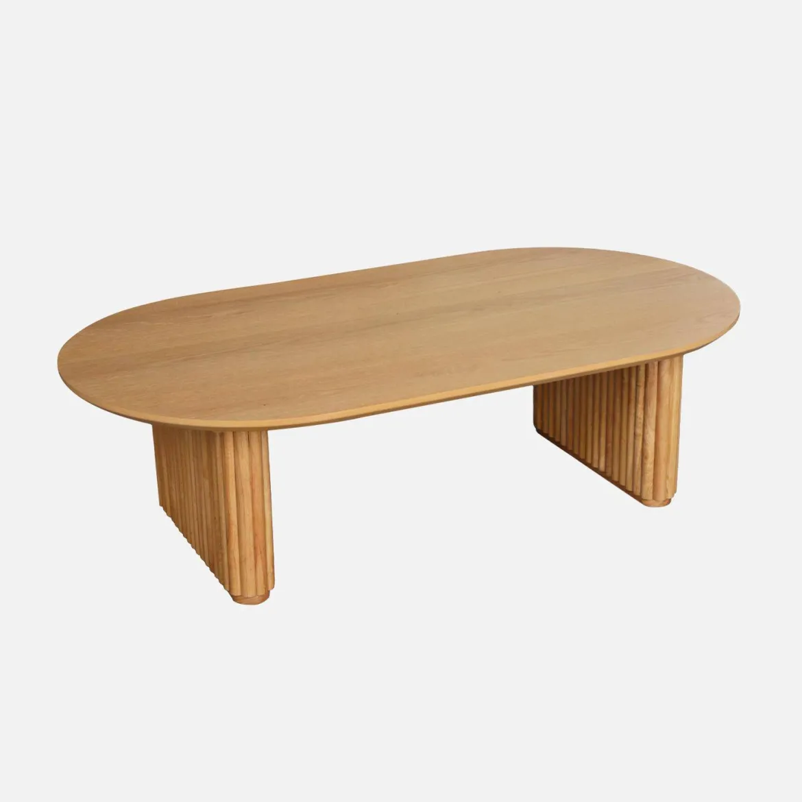 Tavolino ovale in legno di hevea placcato rovere
