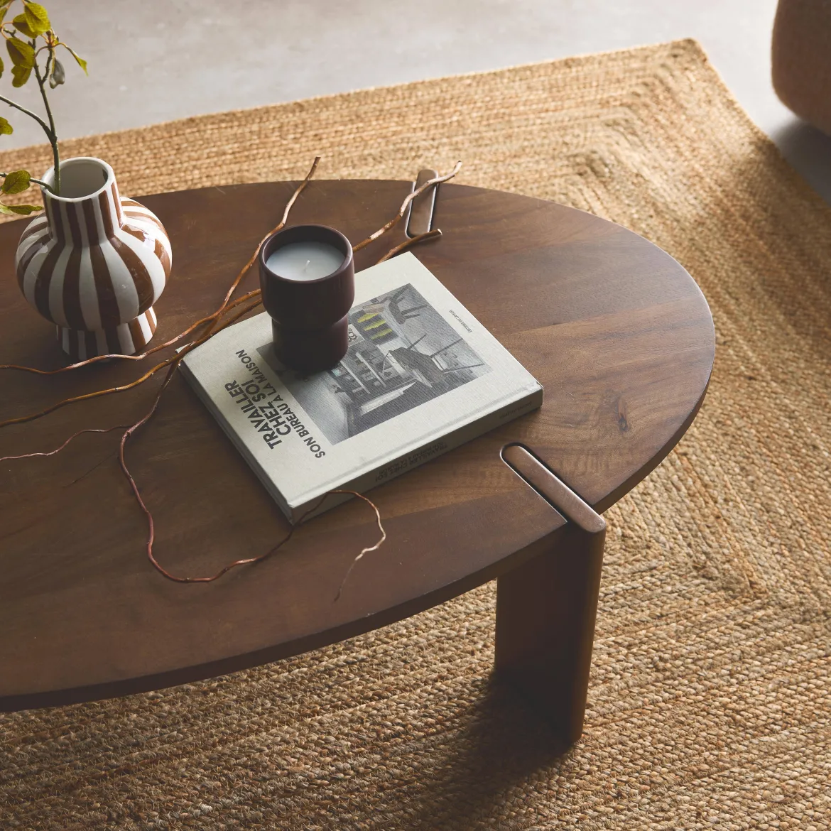 Tavolino ovale in legno di mango massello, 120cm