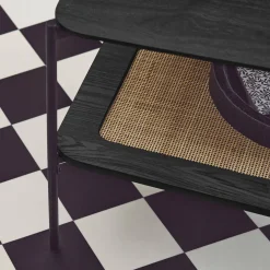 Tavolino quadrato con doppio piano effetto legno e canna da zucchero