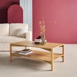 Tavolino rettangolare decorazione legno doppio ripiano