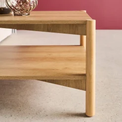 Tavolino rettangolare decorazione legno doppio ripiano
