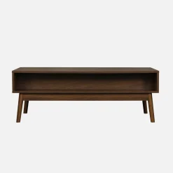 Tavolino scandinavo, decoro in legno scanalato, 2 nicchie, 1 cassetto