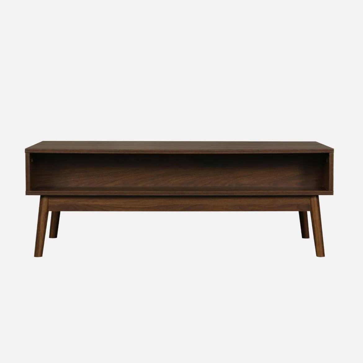 Tavolino scandinavo, decoro in legno scanalato, 2 nicchie, 1 cassetto