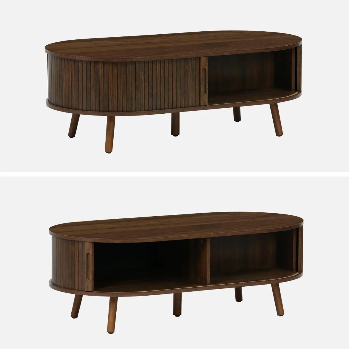 Tavolino scandinavo effetto legno scanalato 2 ante scorrevoli