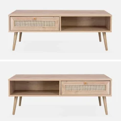 Tavolino scandinavo in vimini, 1 cassetto