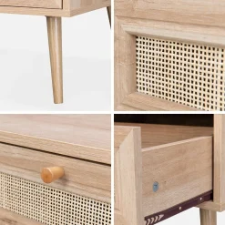 Tavolino scandinavo in vimini, 1 cassetto