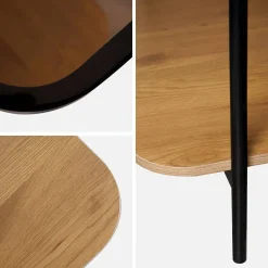 Tavolino vintage in metallo nero con piano in vetro
