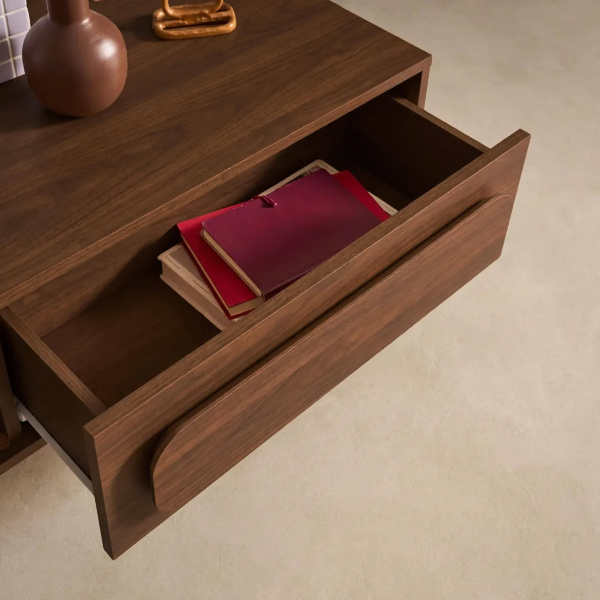 Tavolino basso vintage effetto legno 1 cassetto