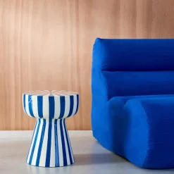 Tavolino in acciaio smaltato a righe bicolore, 41cm