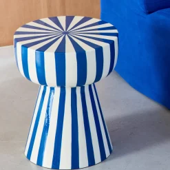 Tavolino in acciaio smaltato a righe bicolore, 41cm