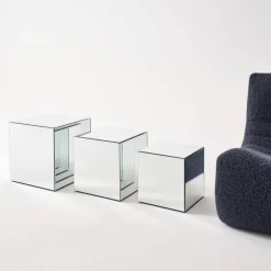 Tavolino, lato del divano, cubo a specchio 35cm