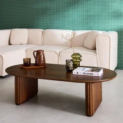 Tavolino ovale in legno di hevea placcato rovere