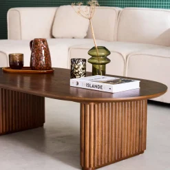 Tavolino ovale in legno di hevea placcato rovere