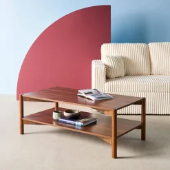 Tavolino rettangolare decorazione legno doppio ripiano