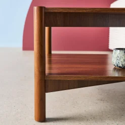 Tavolino rettangolare decorazione legno doppio ripiano