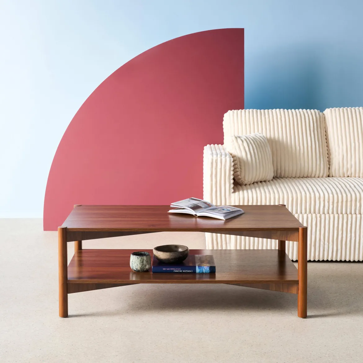 Tavolino rettangolare decorazione legno doppio ripiano