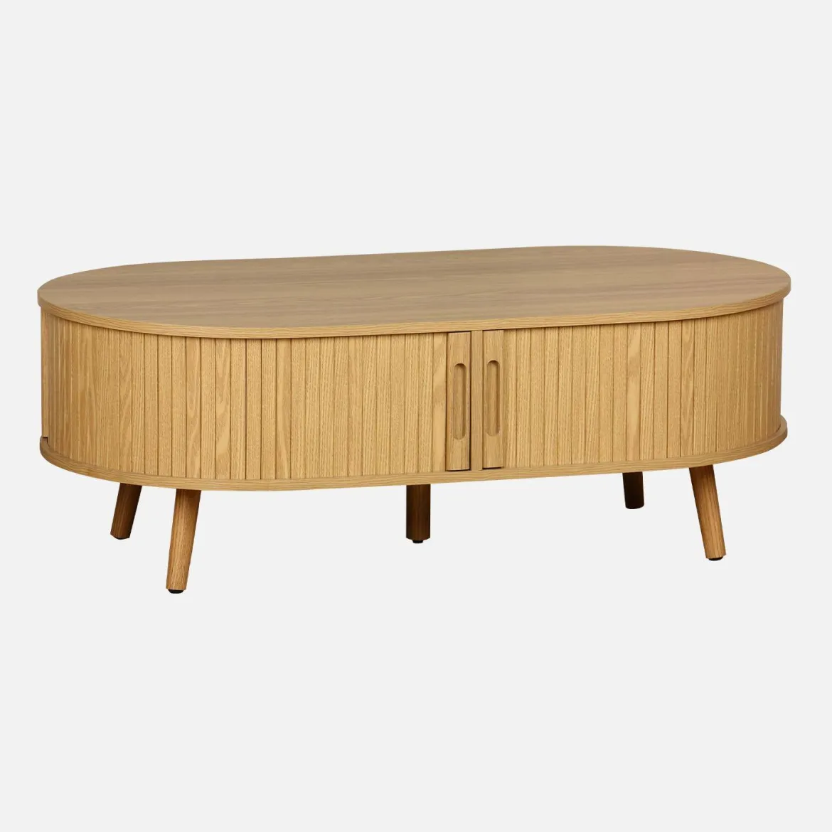 Tavolino scandinavo effetto legno scanalato 2 ante scorrevoli