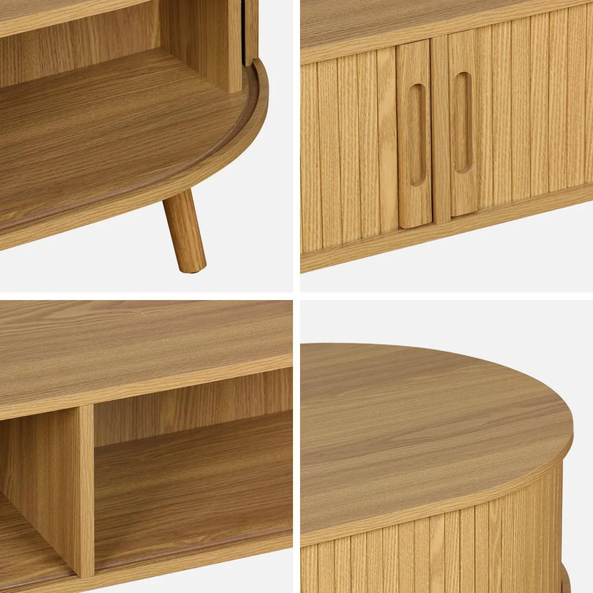 Tavolino scandinavo effetto legno scanalato 2 ante scorrevoli