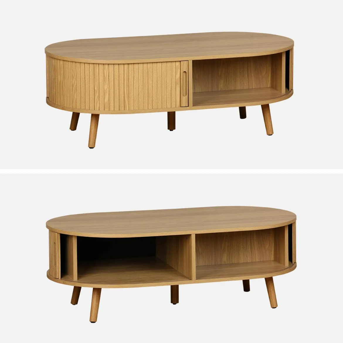 Tavolino scandinavo effetto legno scanalato 2 ante scorrevoli