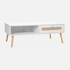 Tavolino scandinavo in vimini, 1 cassetto