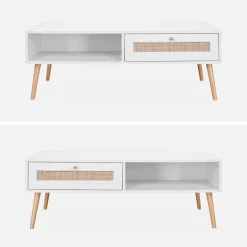 Tavolino scandinavo in vimini, 1 cassetto