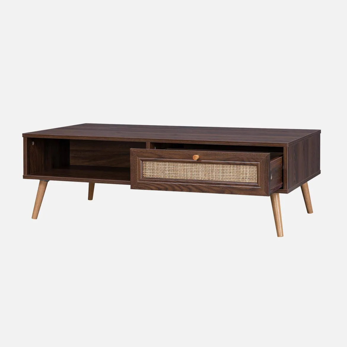 Tavolino scandinavo in vimini, 1 cassetto