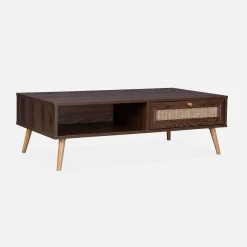 Tavolino scandinavo in vimini, 1 cassetto